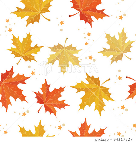 Seamless pattern, autumn maple leaves and stars on a white background. Textile, print, vector 94317527