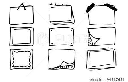 Rectangular hand drawn frames set. Collection of doodles in linear style with scribble borders. Simple drawn elements in the form of scratches. Black squares vector illustration isolated on white 94317631