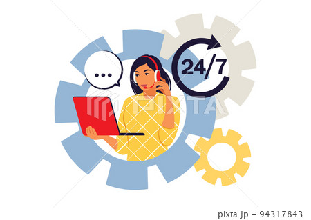 Call center concept. Client services and communication, customer support, phone assistance. Vector illustration. Flat 94317843