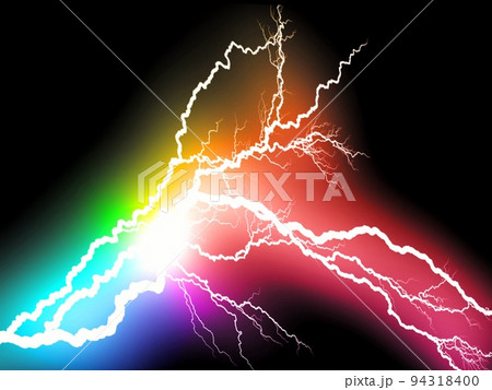 夜空に光るカラフルな雷のイラストのイラスト素材 [94318400] - PIXTA
