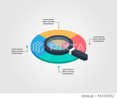 circle template with magnifying glass for infographic for presentation for 4 element 94319202