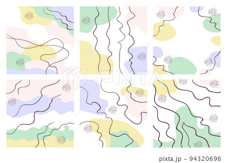 Set of abstract square background in pastel colors with curved lines. 94320696