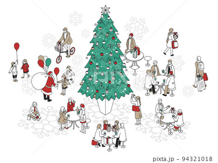 クリスマスイメージ　(クリスマスツリーと人々) 94321018