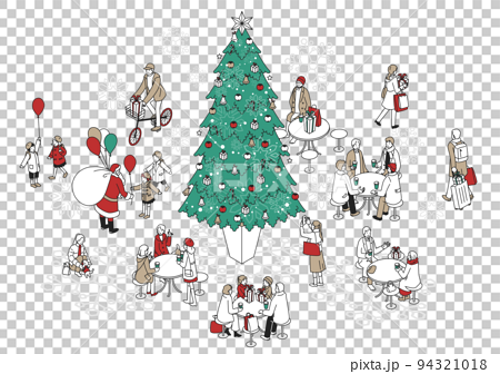 クリスマスイメージ　(クリスマスツリーと人々) 94321018
