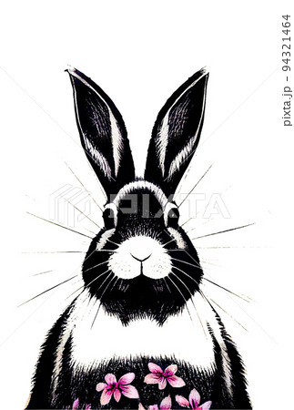 イラスト素材:2023年 年賀状 卯年 クールなうさぎの手書き墨絵イラスト イラスト素材:2023年 年賀状 卯年 クールなうさぎの手書き墨絵イラスト 94321464