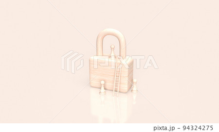 The wood lock and chess for business concept  3d rendering 94324275
