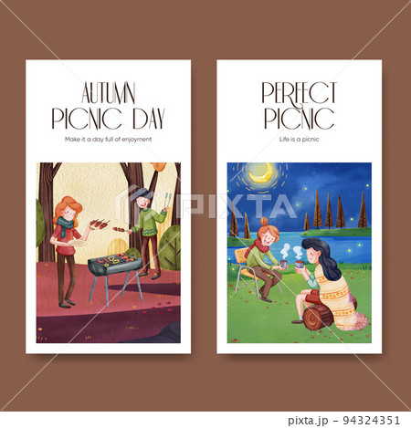 Instagram template with autumn camping picnic concept,watercolor style 94324351