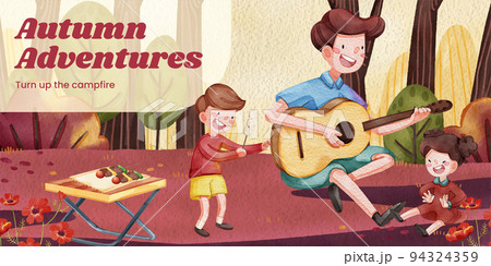 Blog header template with autumn camping picnic concept,watercolor style 94324359