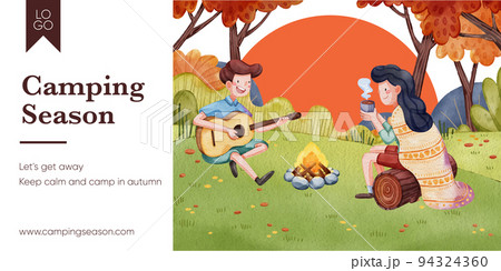 Blog header template with autumn camping picnic concept,watercolor style Blog header template with autumn camping picnic concept,watercolor style 94324360