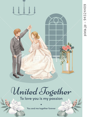 Poster template with gorgeous green wedding concept,watercolor style Poster template with gorgeous green wedding concept,watercolor style 94324409