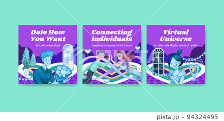 Banner template with VR Dating concept,watercolor style 94324495