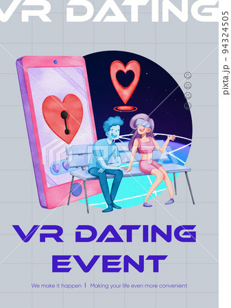 Poster template with VR Dating concept,watercolor style Poster template with VR Dating concept,watercolor style 94324505