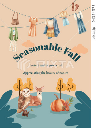 Poster template with autumn outfit woodland life concept,watercolor style Poster template with autumn outfit woodland life concept,watercolor style 94324573
