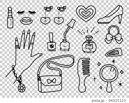 化妝品和時尚可愛裝飾插圖集/線條畫 94325123