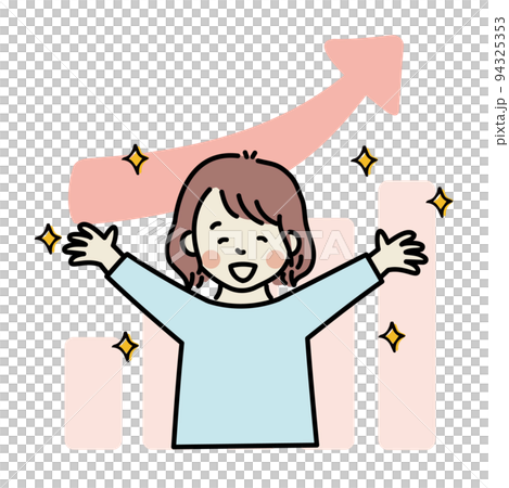 Graph rising banzai happy woman 94325353