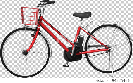 Background transparent illustration of a parked red electric bicycle. Background transparent illustration of a parked red electric bicycle. 94325466