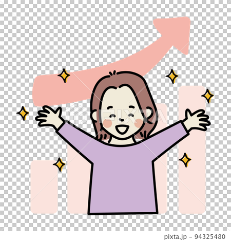 Graph rising banzai happy woman 94325480