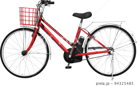 駐輪した赤い電動自転車の背景透明イラスト。 94325485
