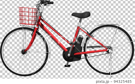 一輛停放的紅色電動自行車的背景透明插圖。 94325485