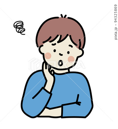 頬杖をついて悩む男性 94325869