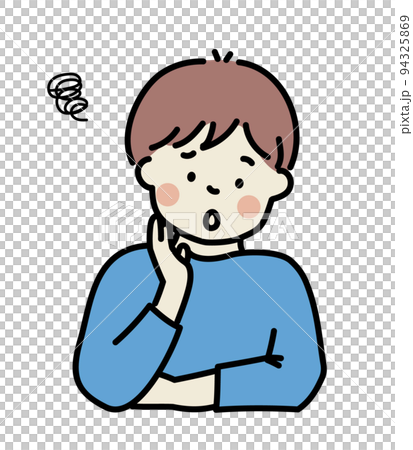 頬杖をついて悩む男性 94325869