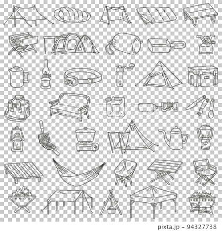 Camping equipment set line drawing - Stock Illustration [94327738] - PIXTA