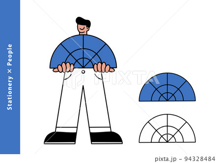 分度器を持つ男性キャラクターイラスト アイコンのイラスト素材