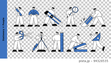 Male character illustration set line drawing holding stationery Male character illustration set line drawing holding stationery 94328535