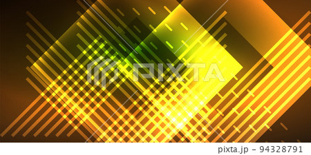 Background wallpaper neon glowing lines and geometric shapes. Dark wallpaper for concept of AI technology, blockchain, communication, 5G, science, business and technology 94328791