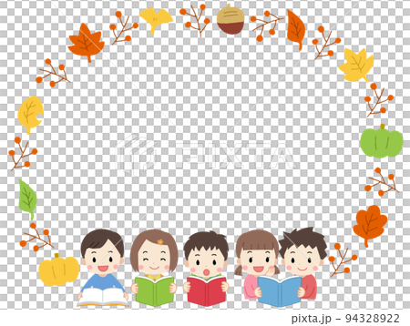 秋・読書をする子供達のフレーム素材イラスト 94328922