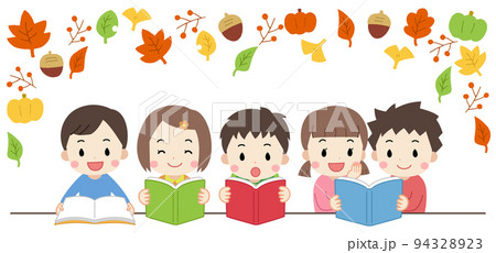 秋・読書をする子供達のイラスト 94328923