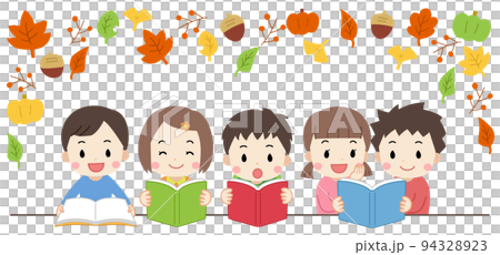 秋・読書をする子供達のイラスト 94328923