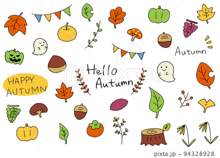 再再販！ 秋・紅葉の手描き風素材イラスト 線ありのイラスト素材 イラスト