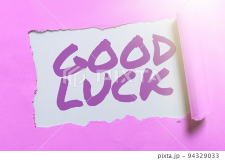 Text showing inspiration Good Luck. Internet Concept A positive fortune or a happy outcome that a person can have Text showing inspiration Good Luck. Internet Concept A positive fortune or a happy outcome that a person can have 94329033