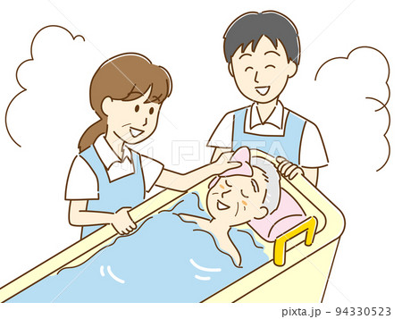 介護　高齢者の入浴介助をするイラスト 94330523