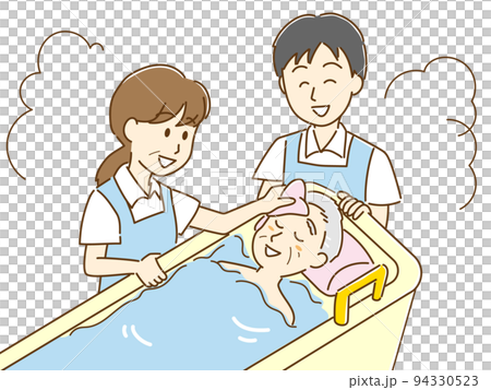 介護　高齢者の入浴介助をするイラスト 94330523