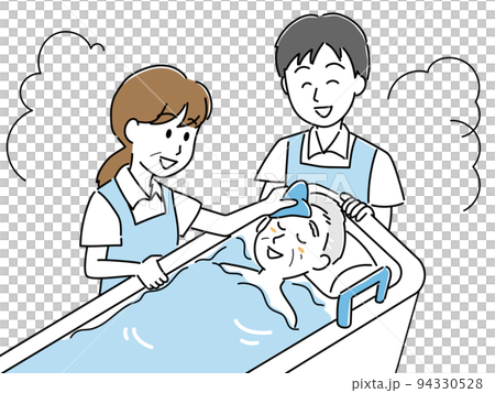 Nursing care Illustration of assisting the elderly in bathing 94330528