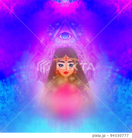 Fortune teller woman with a crystal ball Fortune teller woman with a crystal ball 94330777