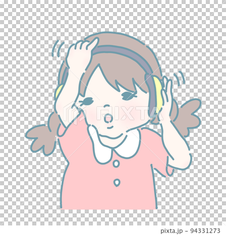 戴耳罩聽力過敏的女孩(柔和的顏色) 戴耳罩聽力過敏的女孩(柔和的顏色) 94331273