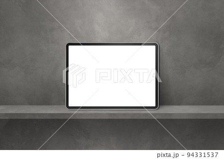 Digital tablet pc on grey wall shelf. Horizontal background banner 94331537
