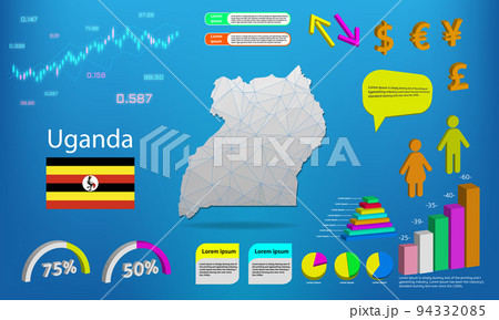Uganda map info graphics - charts, symbols, elements and icons collection. Detailed Uganda map with High quality business infographic elements. Uganda map info graphics - charts, symbols, elements and icons collection. Detailed Uganda map with High quality business infographic elements. 94332085