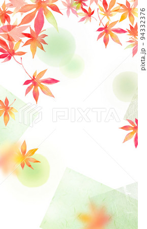 紅葉の背景素材　水彩ラスト　緑 94332376