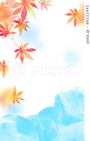 紅葉の背景素材　水彩ラスト　ブルー 94332445