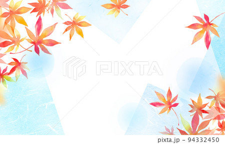 紅葉の背景素材　水彩ラスト　ブルー 94332450