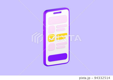 3d smartphone with checklist on the screen. Todo or tasks list, vote form, online survey, feedback or examination concept. High quality isolated render 94332514