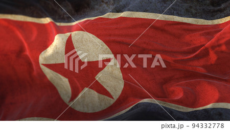 Old North Korea Flag waving at wind 94332778