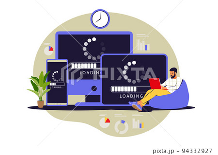 Update concept. Programmer upgrading operation system of computer. Vector illustration. Flat Update concept. Programmer upgrading operation system of computer. Vector illustration. Flat 94332927