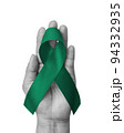 Emerald Green (Jade) ribbon awareness color for Liver Cancer and Hepatitis B - HVB month (bow isolated on white background with clipping path) 94332935