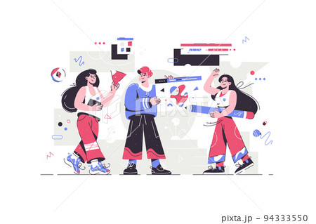 Bearded young teamwork manage finance using diagram illustration 94333550