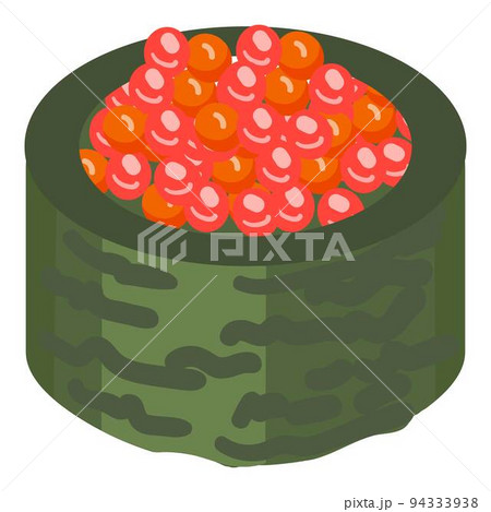 Green leaf caviar roll icon cartoon vector. Sushi food. Tuna maki Green leaf caviar roll icon cartoon vector. Sushi food. Tuna maki 94333938
